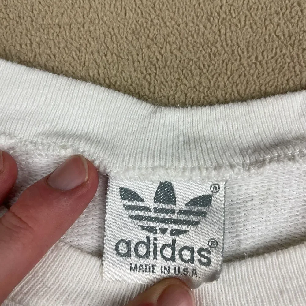 Vintage Adidas Sweater Mens Medium 80s Logo Pullover White Sports Graphic - Picture 8 of 11